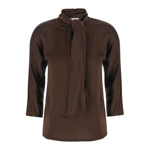 Jucca Women Brown Top With Bow Detail On The Neck In Silk For Women